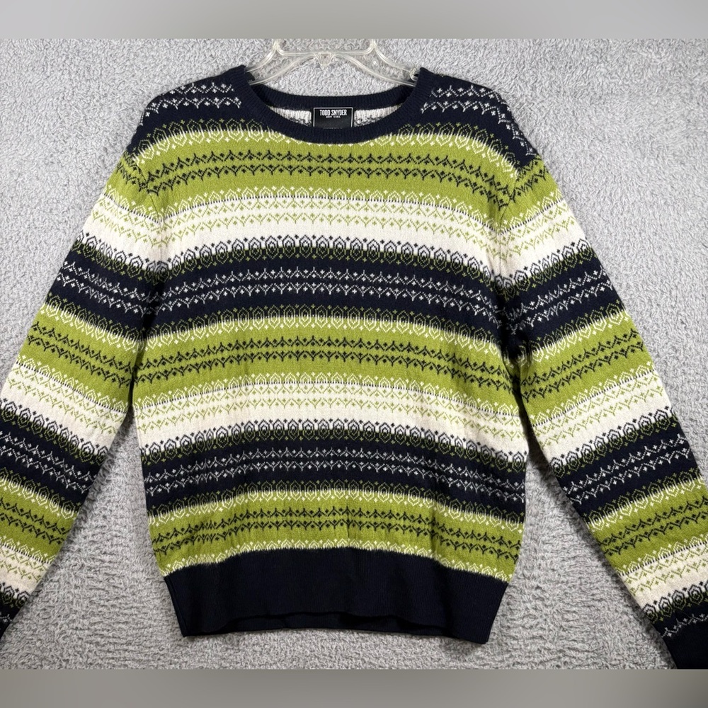 TODD SNYDER Lambswool Fair Isle Sweater Green White Navy Men’s Medium